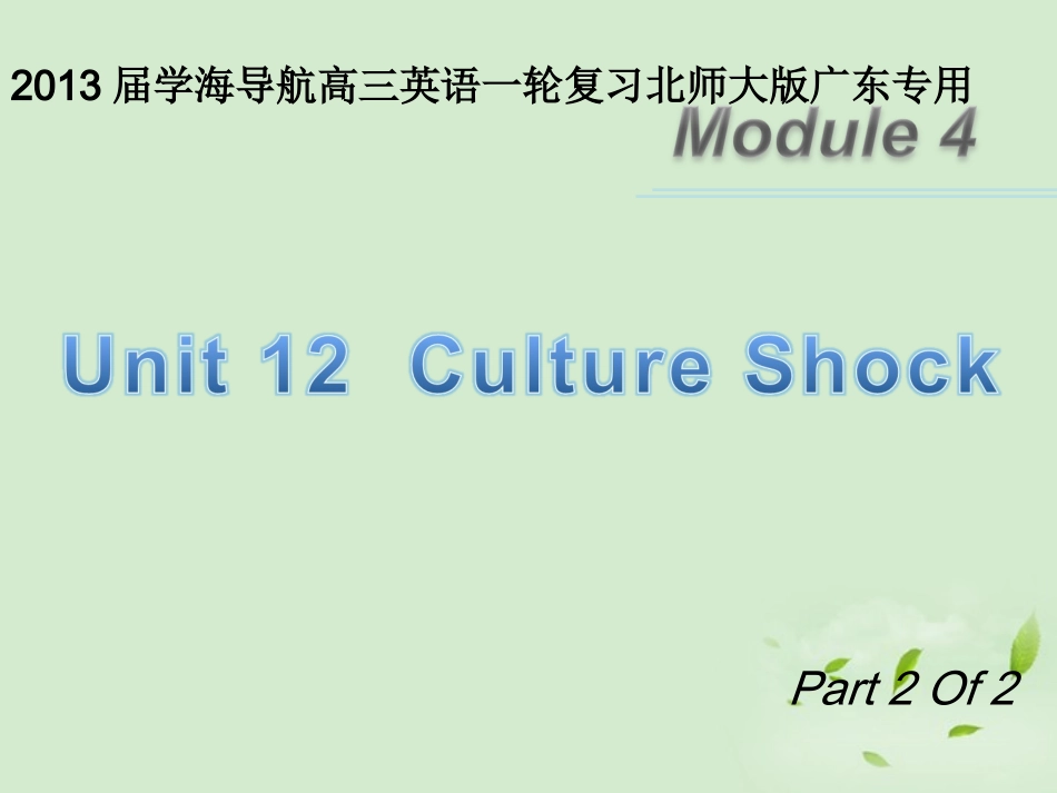 高三英语一轮复习 M4 unit 12 Culture Shock(第2课时)课件 北师大版(广东专用) 课件_第1页