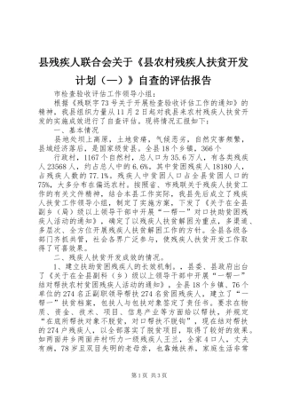 县残疾人联合会关于《县农村残疾人扶贫开发计划（—）》自查的评估报告 