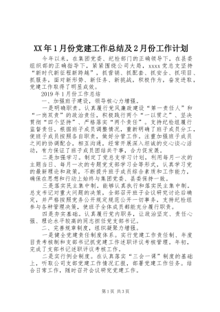 XX年1月份党建工作总结及2月份工作计划