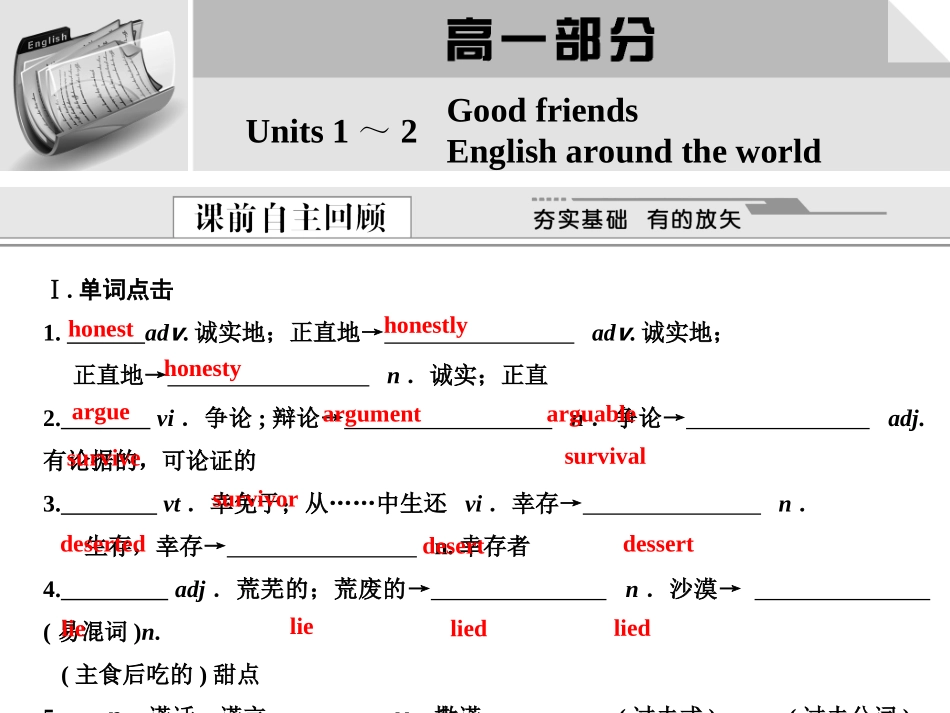 版高考英语总复习 高一部分Units 1～2 Good friends English around the world课件 大纲人教版 课件_第1页
