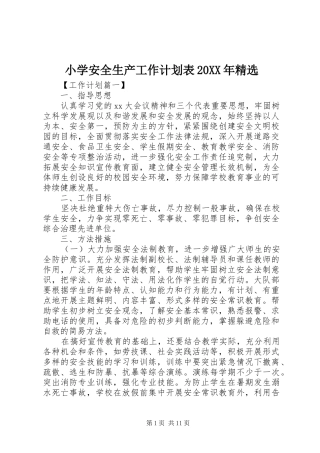 小学安全生产工作计划表20XX年精选