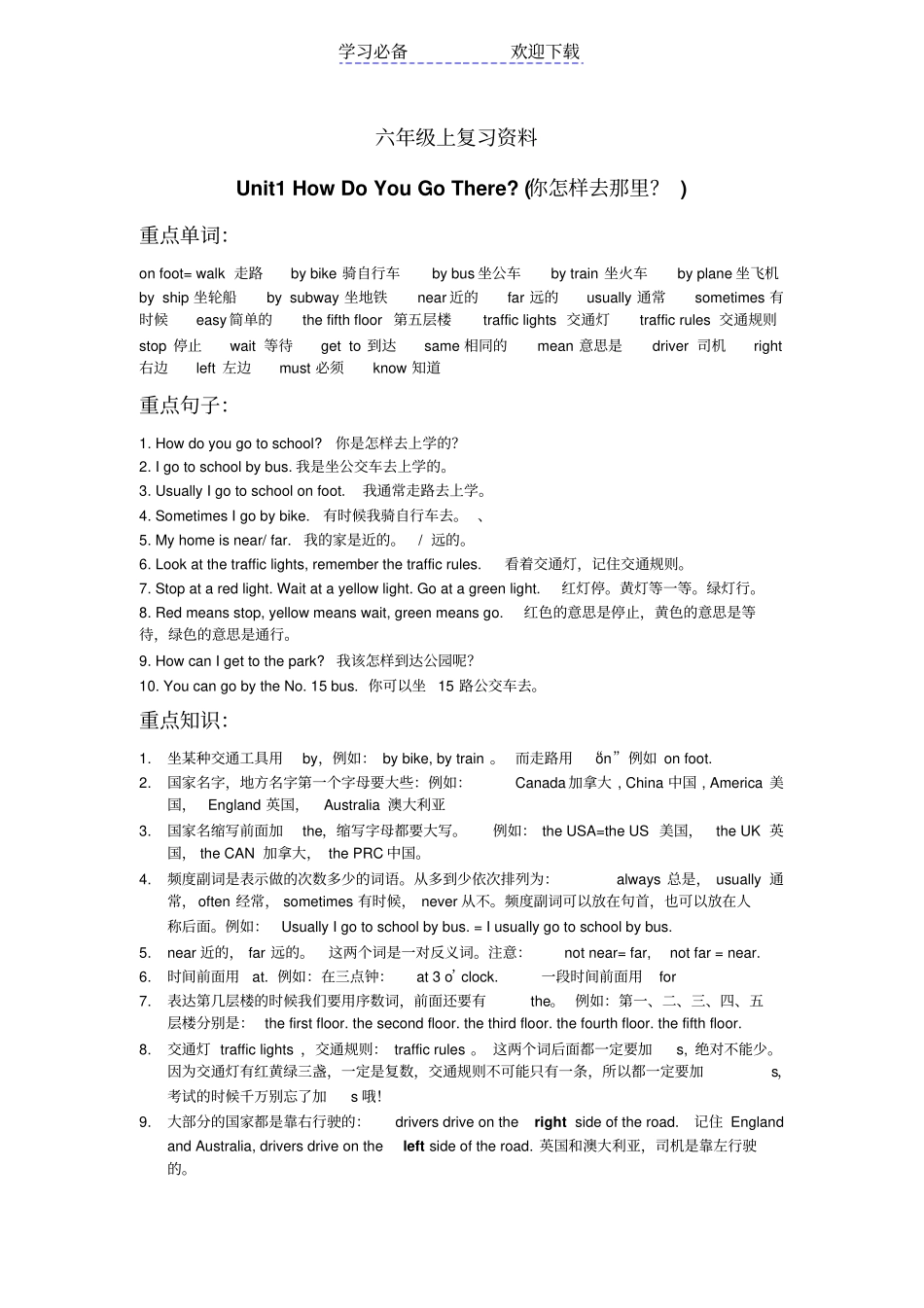 六年级英语PEP单词下册_第1页