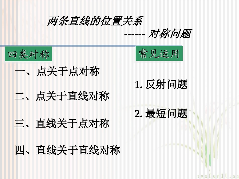 高二数学两条直线的位置关系中的对称问题 新课标 人教版 课件_第2页