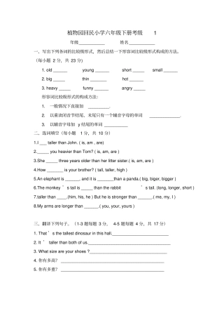六年级英语下册考级试题
