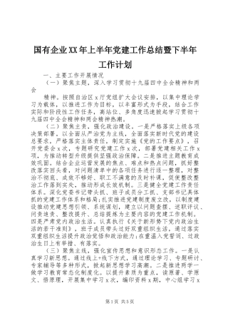 国有企业XX年上半年党建工作总结暨下半年工作计划 