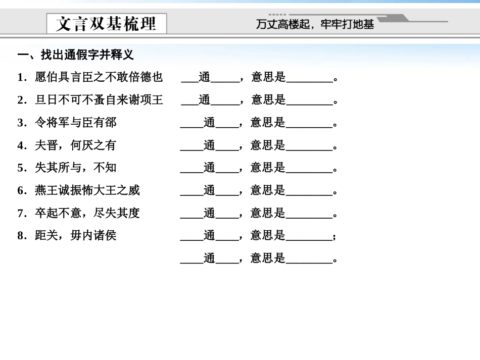 版高考语文总复习 文言双基回归与训练课件 新人教版必修1 课件_第2页