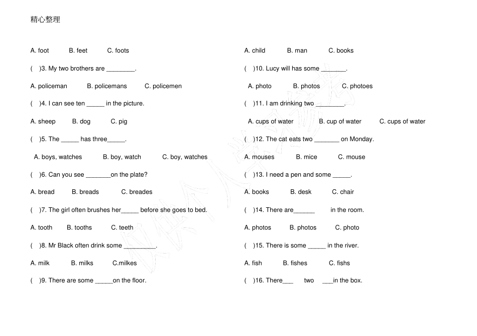 六年级英语名词变复数的练习_第2页