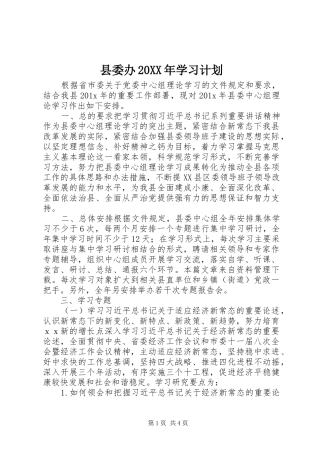 县委办20XX年学习计划