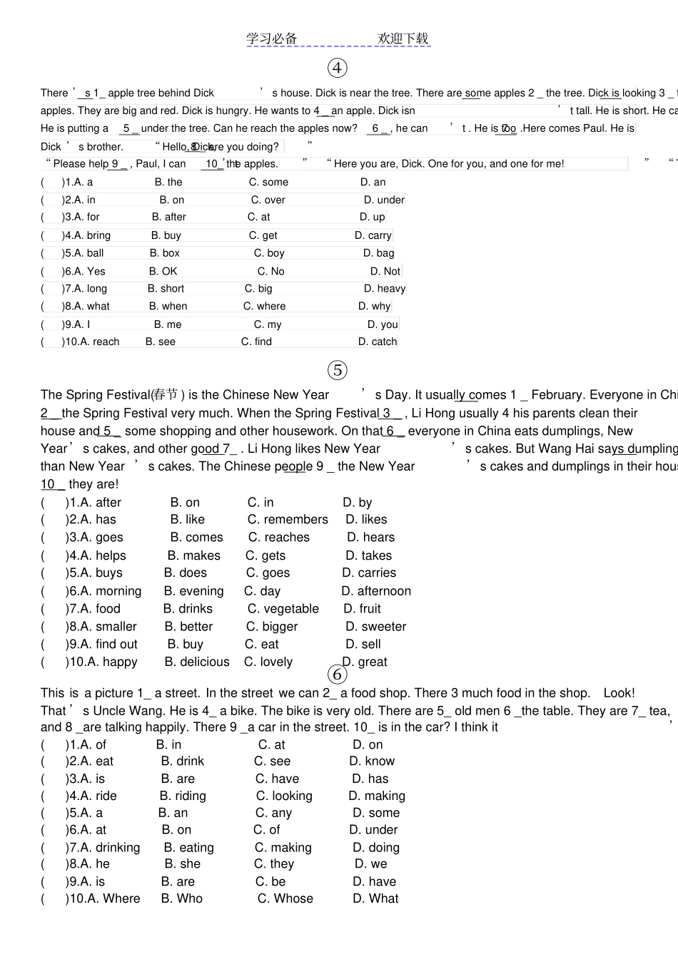 六年级英语完形填空_第2页