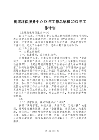 街道环保服务中心XX年工作总结和20XX年工作计划