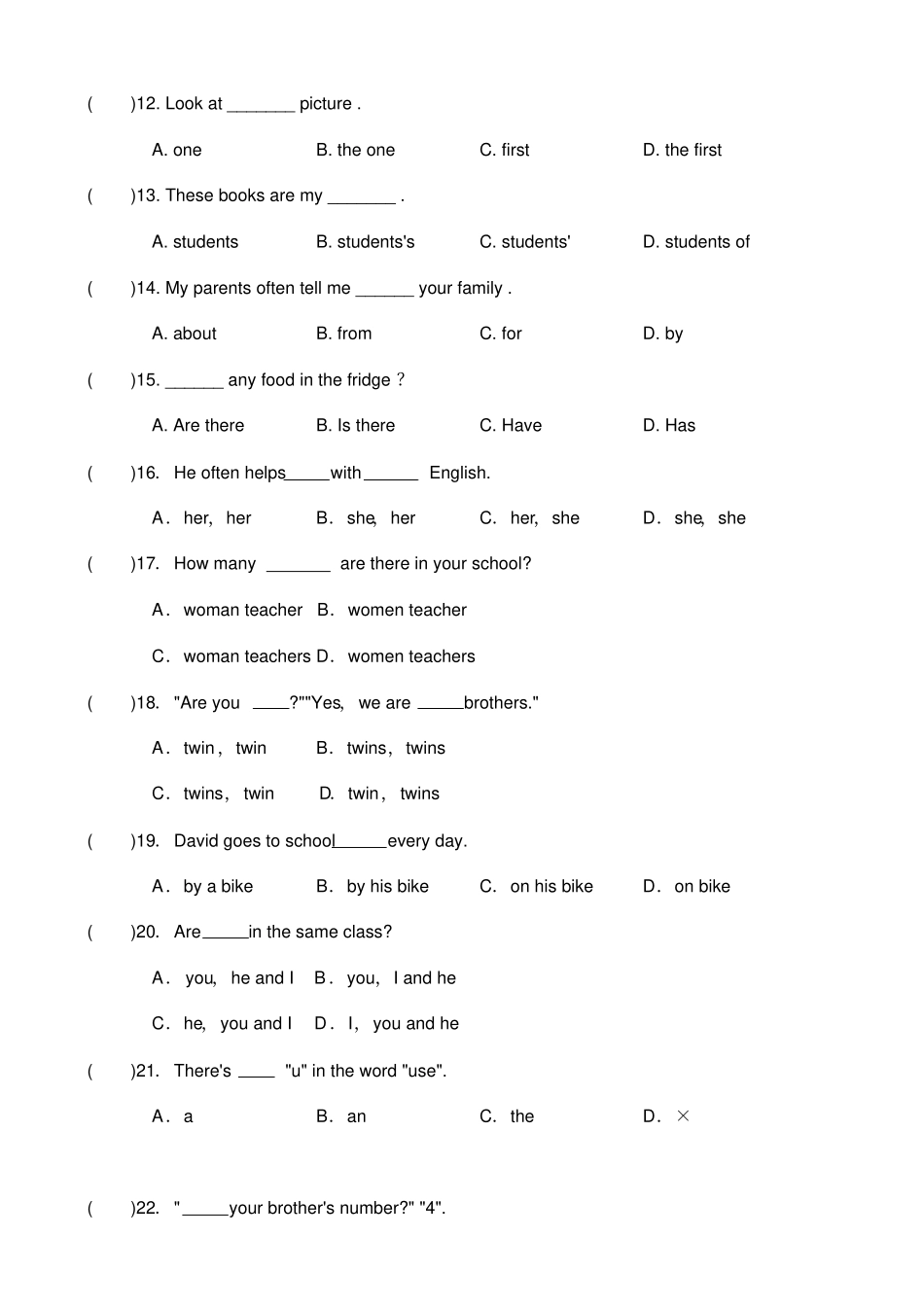 六年级英语选择填空专项练习题_第2页