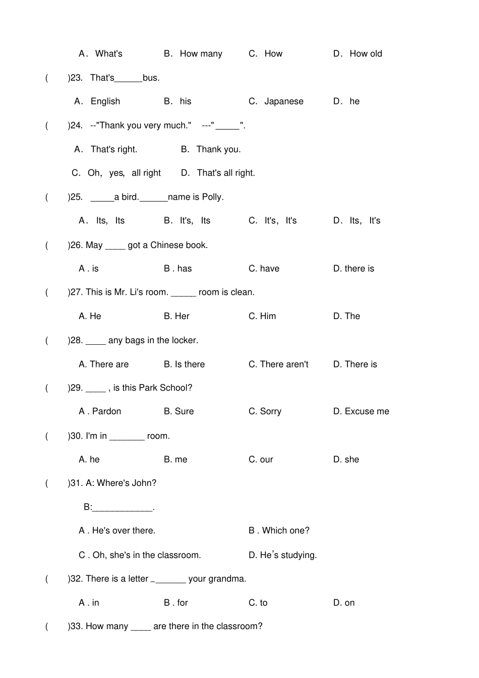 六年级英语选择填空专项练习题_第3页