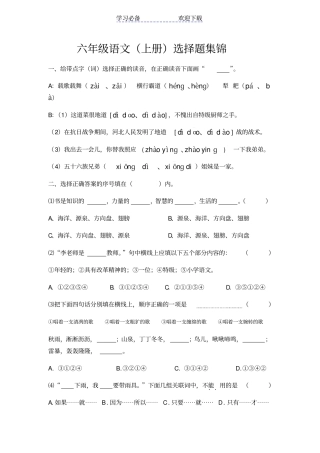六年级语文上册选择题集锦