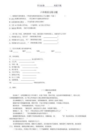 六年级语文思维训练题