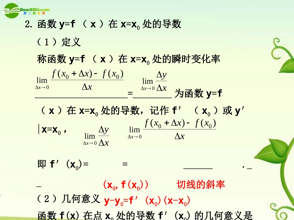高考数学 3.1  变化率与导数、导数的计算总复习课件_第2页