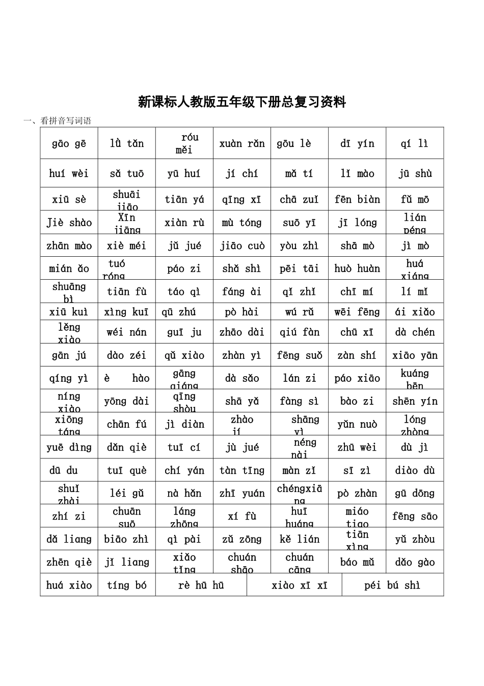 人教版五年级语文下册总复习资料_第1页