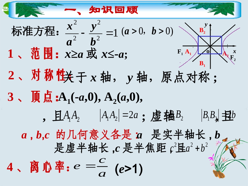 高二数学 第八章 圆锥曲线方程： 8.4双曲线的第二定义优秀课件_第2页