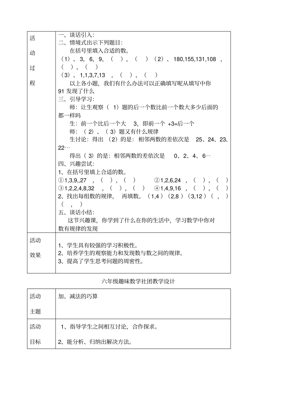 六年级趣味数学社团教学设计_第3页