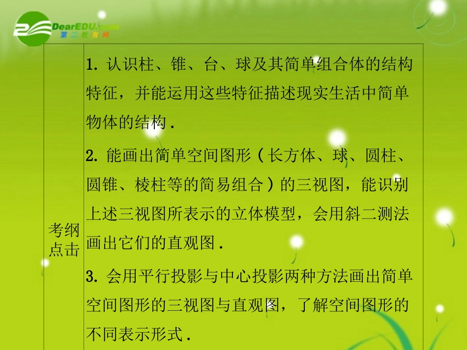 龙门高三数学 第五篇 第一节 简单几何体、三视图和直观图自主复习课件(文) 北师大版 课件_第3页