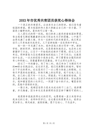 20XX年市优秀共青团员获奖心得体会