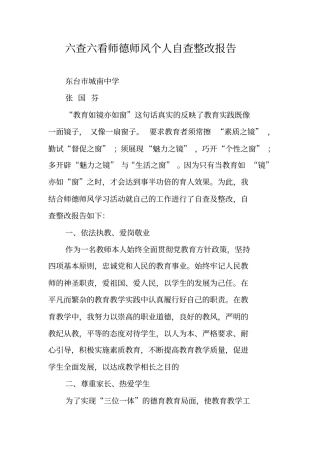 六查六看师德师风个人自查整改报告