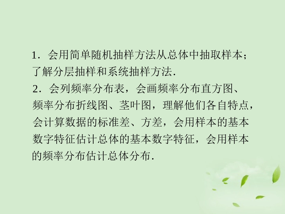 福建省高考数学一轮总复习 第64讲 抽样方法与总体分布的估计课件 文 新课标 课件_第3页