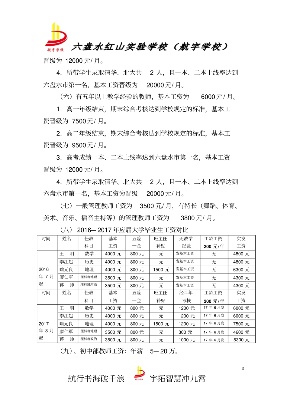 六盘水红山试验学校航宇学校2017年新进主科教师及管理_第3页