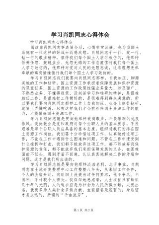 学习肖凯同志心得体会