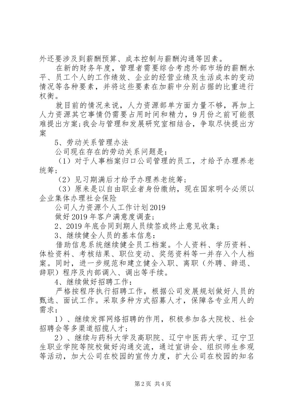 公司人力资源个人工作计划20XX年_第2页