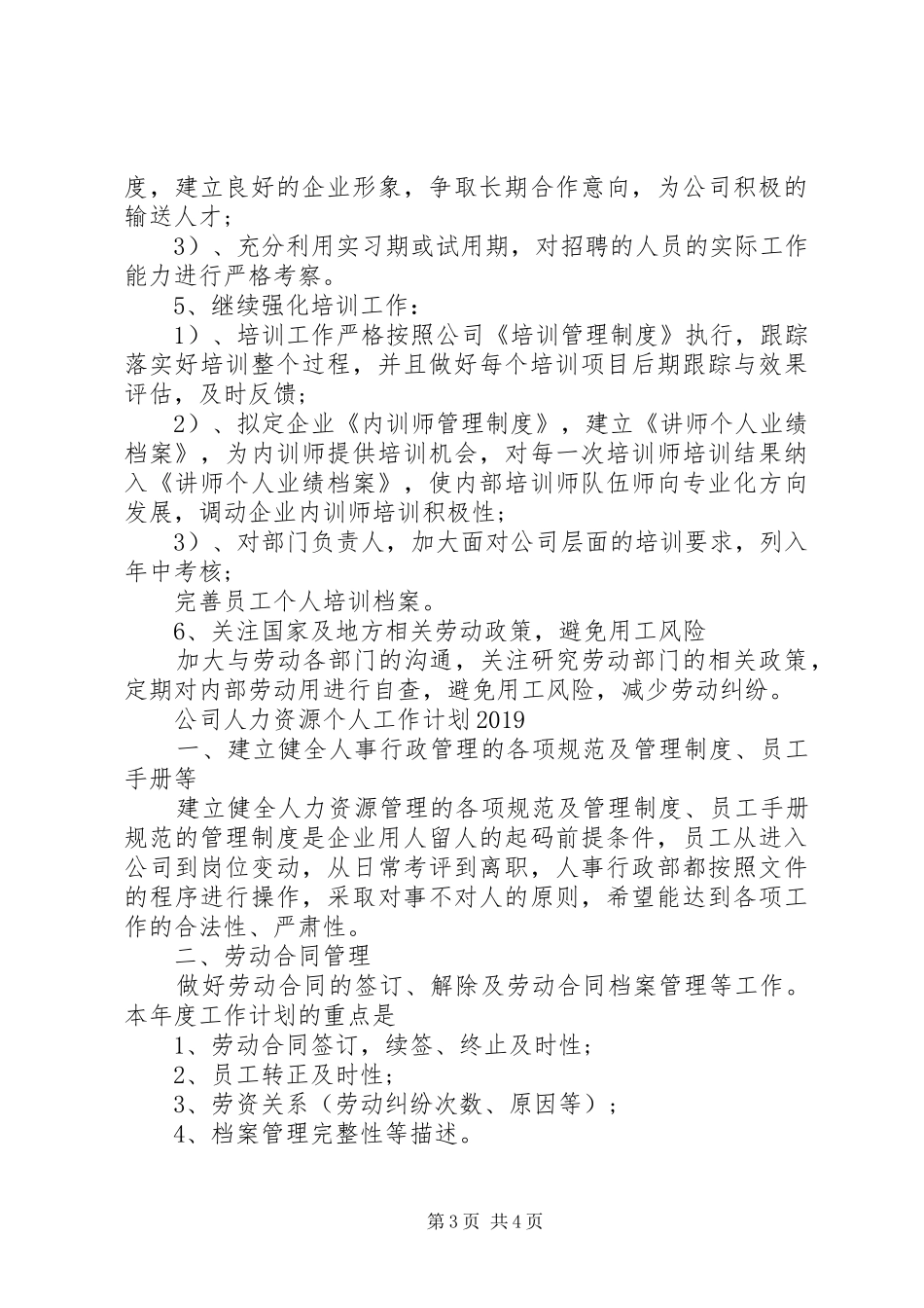 公司人力资源个人工作计划20XX年_第3页