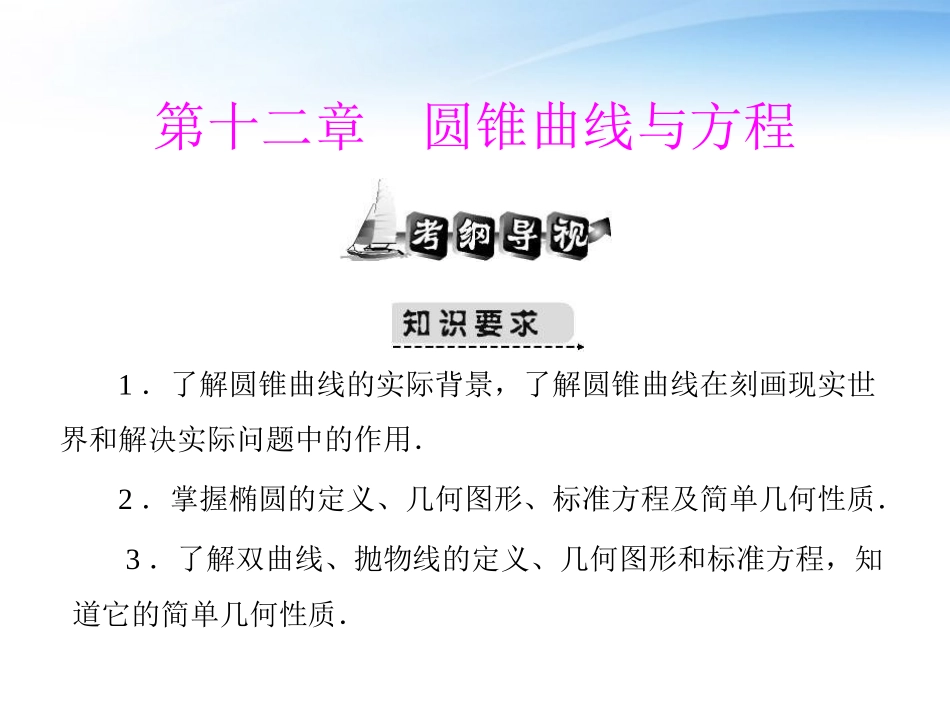 高考数学第一轮复习考纲(圆锥曲线与方程)课件25 文 课件_第1页