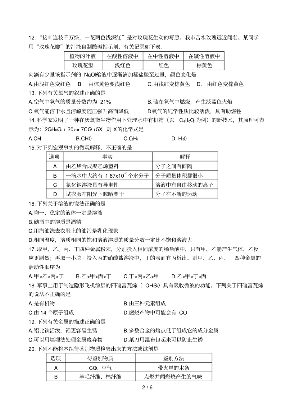 兰州中考化学诊断试卷_第2页