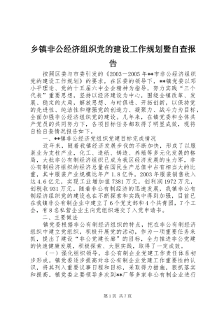 乡镇非公经济组织党的建设工作规划暨自查报告 