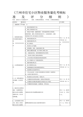 兰州住宅小区物业服务量化考核标准及评分细则