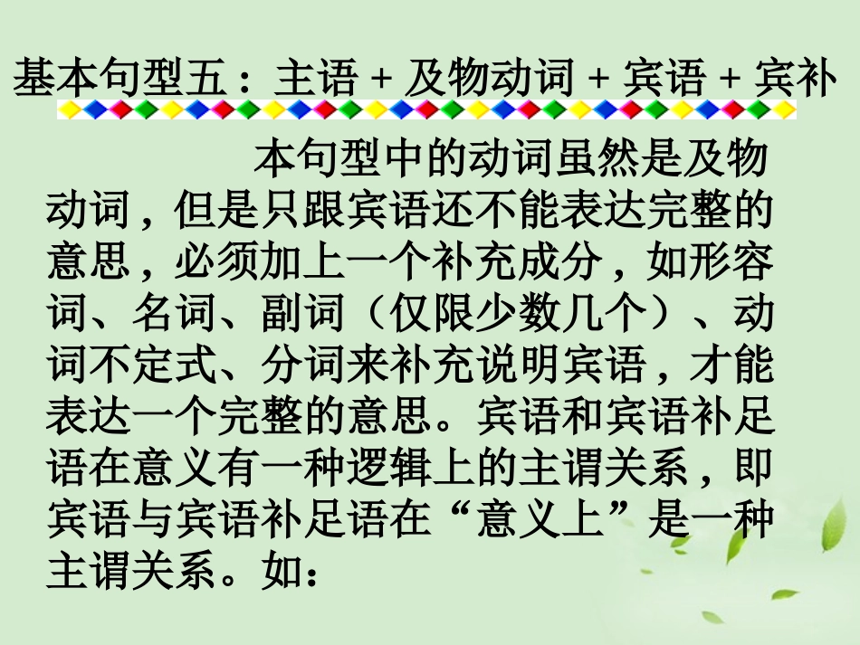 高考英语第一轮复习之写作技能提升 基本句型五 主语及物动词宾语宾补课件_第1页