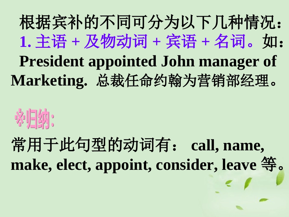 高考英语第一轮复习之写作技能提升 基本句型五 主语及物动词宾语宾补课件_第3页