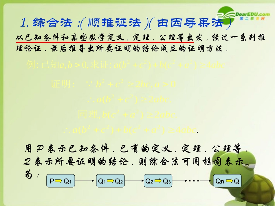高中数学 直接证明与间接证明－综合法和分析法课件 苏教版选修2-2 课件_第2页