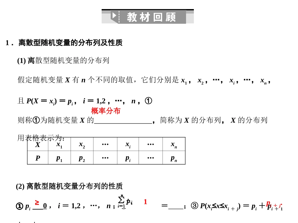 高三数学一轮复习 9-8随机变量及其概率分布、超几何分布课件 理 苏教版 课件_第3页
