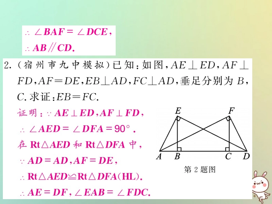 秋八年级数学上册 滚动小专题(十)运用三角形全等解决线段或角相等问题习题课件 (新版)沪科版 课件_第3页