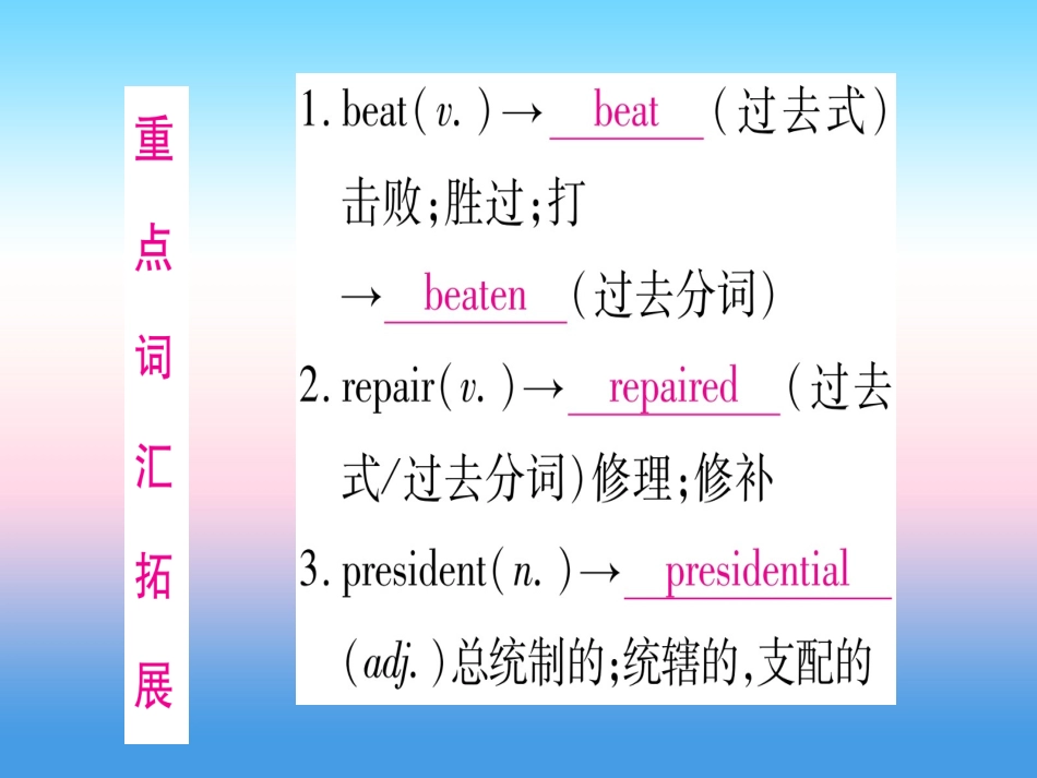 甘肃省中考英语 第一篇 教材系统复习 考点精讲16 九全 Units 7 8课件 (新版)冀教版 课件_第2页