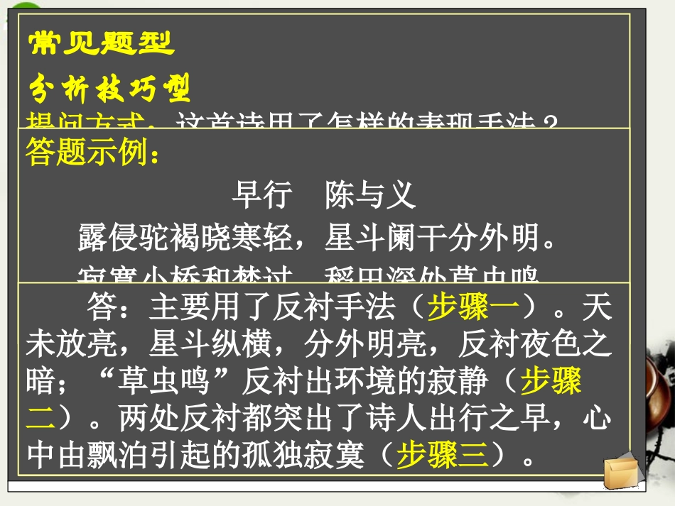 高考语文 古代诗歌鉴赏表达技巧复习课件 新人教版 课件_第3页