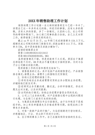20XX年销售助理工作计划