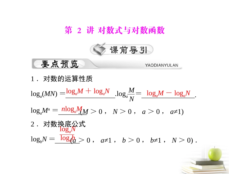 高考数学复习向导第三章 第2讲 对数式与对数函数课件 理 课件_第1页