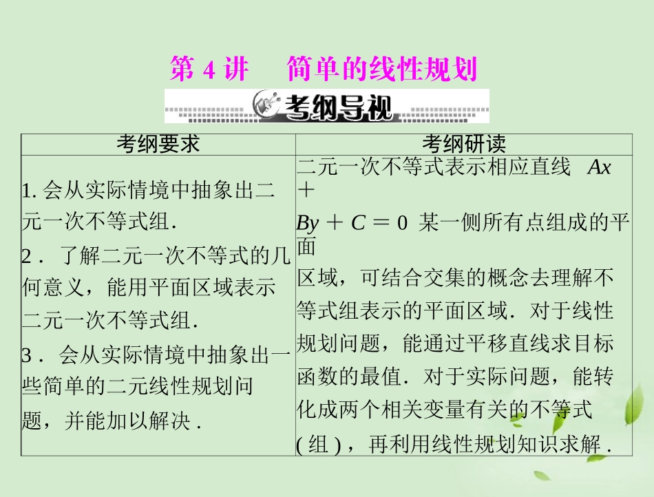 高考数学一轮复习 第五章 第4讲 简单的线性规划课件 理 课件_第1页