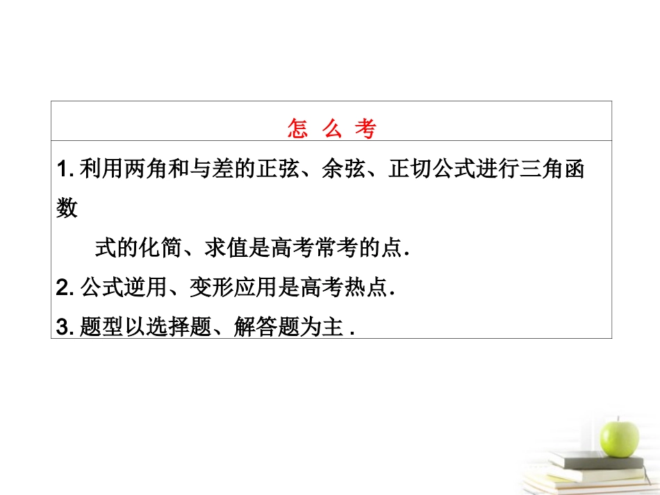高考数学 第三章第五节两角和与差的正弦、余弦和正切公式课件 新人教A版 课件_第3页