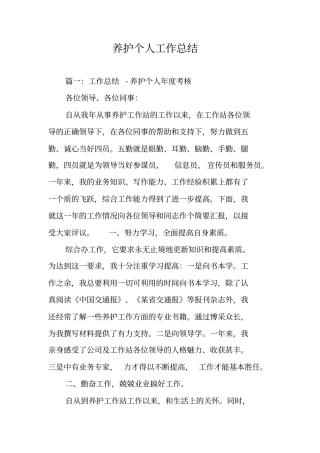 养护个人工作总结