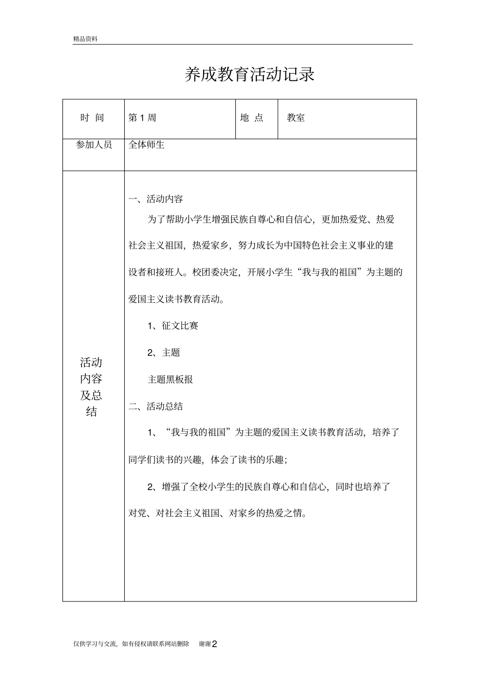 养成教育活动记录知识分享_第2页