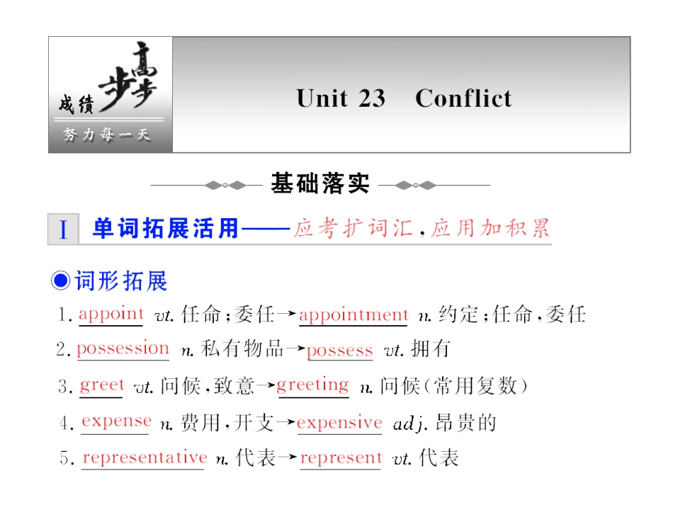 步步高高三英语一轮复习精品课件：Module 8 Unit 23 Conflict 课件_第1页
