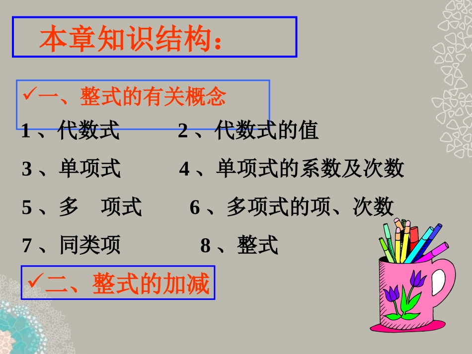 福建省泉州市七年级数学上册(整式的运算)复习课件 华东师大版 课件_第2页