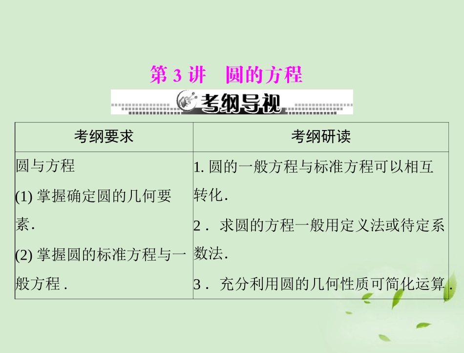 高考数学一轮复习 第十一章 第3讲 圆的方程课件 理 课件_第1页